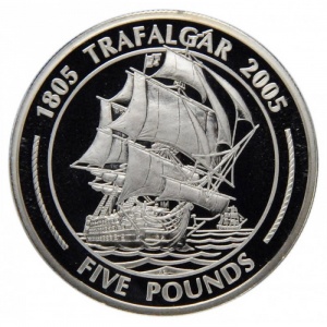 Реверс монеты Гибралтар, 5 фунтов, 2005, HMS Victory