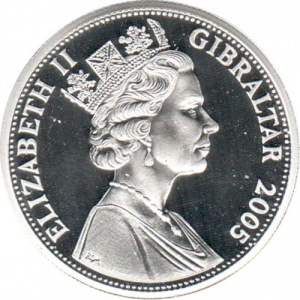 Аверс монеты Гибралтар, 5 фунтов, 2005, Пьер де Вильнев