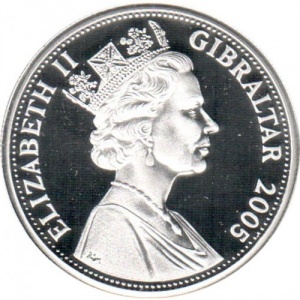 Аверс монеты Гибралтар, 5 фунтов, 2005, Смерть Нельсона