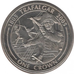 Реверс монеты Гибралтар, 5 фунтов, 2005, H.M.S. Victory вступает в битву