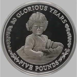Реверс монеты Гибралтар, 5 фунтов, 2006, 80 лет со дня рождения Королевы Елизаветы II - детство