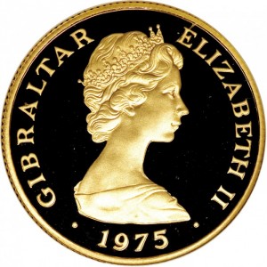 Аверс монеты Гибралтар, 50 фунтов, 1975, 250 лет обращению Фунта стерлингов на Гибралтаре