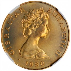 Аверс монеты Гибралтар, 50 фунтов, 1980, 175 лет со дня смерти Горацио Нельсона