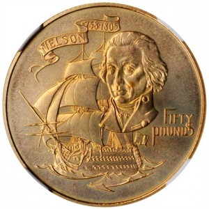 Реверс монеты Гибралтар, 50 фунтов, 1980, 175 лет со дня смерти Горацио Нельсона