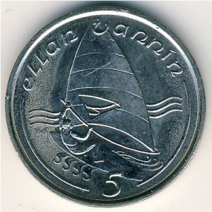 Реверс монеты Остров Мэн, 5 пенсов, 1988-1990
