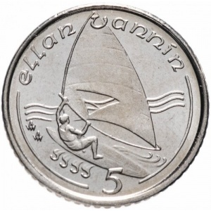 Реверс монеты Остров Мэн, 5 пенсов, 1990-1993
