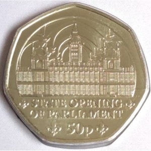 Реверс монеты Остров Мэн, 50 пенсов, 2024, Год инаугурации Короля Карла III - Церемония открытия парламента