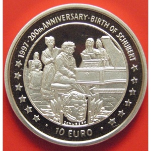 Реверс монеты Остров Мэн, 10 евро, 1997, 200 лет со дня рождения Франца Шуберта