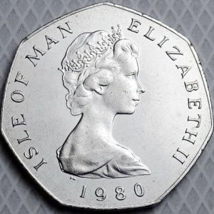 Аверс монеты Остров Мэн, 50 пенсов, 1980