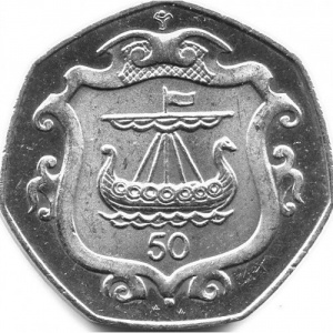 Реверс монеты Остров Мэн, 50 пенсов, 1985-1987