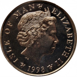 Аверс монеты Остров Мэн, 5 фунтов, 1998-1999