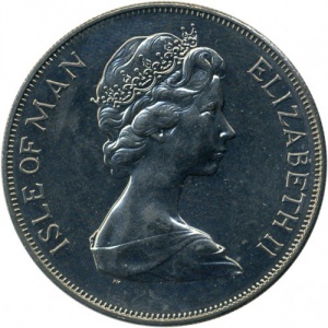 Аверс монеты Остров Мэн, 1 крона, 1977, 25 лет правления Королевы Елизаветы II /герб/