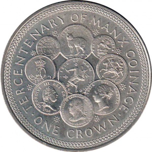 Реверс монеты Остров Мэн, 1 крона, 1979, 300 лет монетам острова Мэн