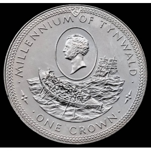 Реверс монеты Остров Мэн, 1 крона, 1979, 1000 лет Тинвальду - Шлюпка