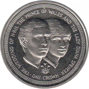 Реверс монеты Остров Мэн, 1 крона, 1981, Свадьба Принца Чарльза и Леди Дианы /портреты/