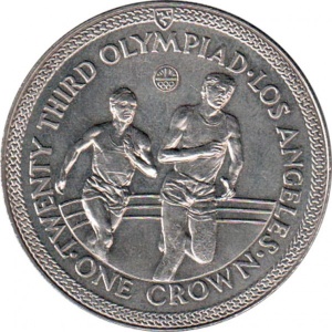Реверс монеты Остров Мэн, 1 крона, 1984, XXIII летние Олимпийские Игры, Лос-Анджелес 1984 - бег