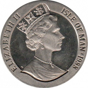 Аверс монеты Остров Мэн, 1 крона, 1988, 200 лет Австралии, какаду