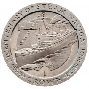 Реверс монеты Остров Мэн, 1 крона, 1988, 200 лет паровому флоту. RMS Queen Mary