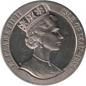 Аверс монеты Остров Мэн, 1 крона, 1989, 200 лет вступлению в должность президента Джорджа Вашингтона /переправляется …