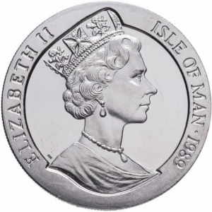 Аверс монеты Остров Мэн, 1 крона, 1989, 200 лет вступлению в должность президента Джорджа Вашингтона /большой портрет/