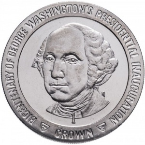 Реверс монеты Остров Мэн, 1 крона, 1989, 200 лет вступлению в должность президента Джорджа Вашингтона /большой портрет/