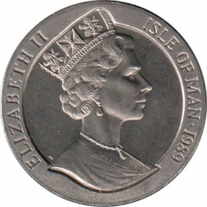 Аверс монеты Остров Мэн, 1 крона, 1989, 200 лет вступлению в должность президента Джорджа Вашингтона /клятва/
