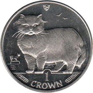 Реверс монеты Остров Мэн, 1 крона, 1989, Персидская кошка