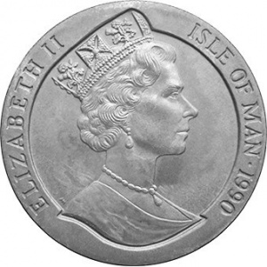 Аверс монеты Остров Мэн, 1 крона, 1990, 150 лет первой почтовой марке "Чёрный пенни"