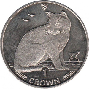 Реверс монеты Остров Мэн, 1 крона, 1990, Уличная кошка