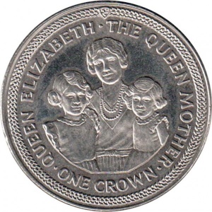 Реверс монеты Остров Мэн, 1 крона, 1990, Королева-мать