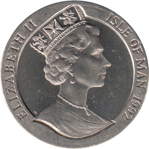 Аверс монеты Остров Мэн, 1 крона, 1992, Открытие Америки - 10 мая 1869