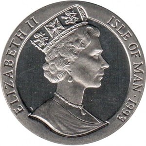 Аверс монеты Остров Мэн, 1 крона, 1993, Год петуха