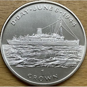 Реверс монеты Остров Мэн, 1 крона, 1994, 50 лет высадке в Нормандии 6 июня. Начало высадки