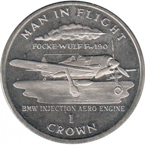 Реверс монеты Остров Мэн, 1 крона, 1995, Focke-Wulf Fw 190 /BMW injection aero engine/