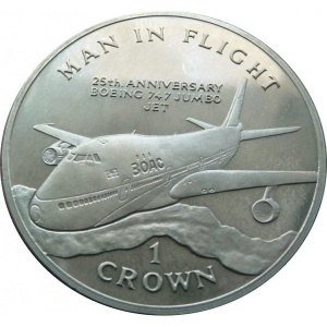 Реверс монеты Остров Мэн, 1 крона, 1995, Boeing 747