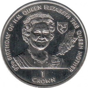 Реверс монеты Остров Мэн, 1 крона, 1995, 95 лет со дня рождения Королевы-матери
