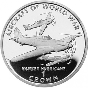 Реверс монеты Остров Мэн, 1 крона, 1995, Авиация Второй Мировой войны - Hawker Hurricane