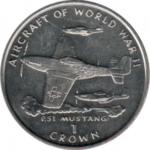 Реверс монеты Остров Мэн, 1 крона, 1995, Авиация Второй Мировой войны - P-51 Mustang