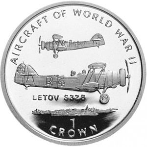Реверс монеты Остров Мэн, 1 крона, 1995, Авиация Второй Мировой войны - Letov Š328