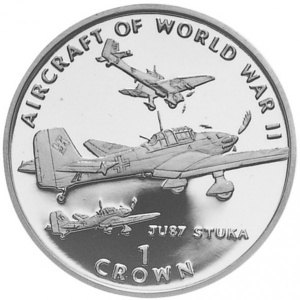 Реверс монеты Остров Мэн, 1 крона, 1995, Авиация Второй Мировой войны - Junkers Ju 87