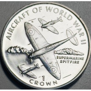 Реверс монеты Остров Мэн, 1 крона, 1995, Авиация Второй Мировой войны - Supermarine Spitfire