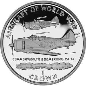 Реверс монеты Остров Мэн, 1 крона, 1995, Авиация Второй Мировой войны - Commonwealth Boomerang CA - 13