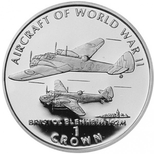 Реверс монеты Остров Мэн, 1 крона, 1995, Авиация Второй Мировой войны - Bristol Blenheim 142M