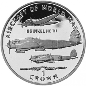 Реверс монеты Остров Мэн, 1 крона, 1995, Авиация Второй Мировой войны - Heinkel He 111