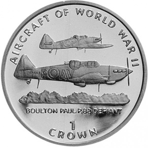 Реверс монеты Остров Мэн, 1 крона, 1995, Авиация Второй Мировой войны - Boulton Paul P.82 Defiant