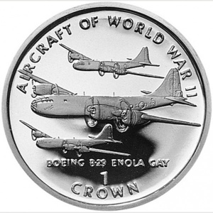 Реверс монеты Остров Мэн, 1 крона, 1995, Авиация Второй Мировой войны - Boeing B - 29 Enola Gay