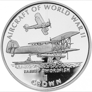 Реверс монеты Остров Мэн, 1 крона, 1995, Авиация Второй Мировой войны - Fairey Swordfish