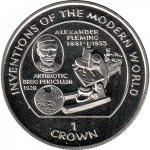 Реверс монеты Остров Мэн, 1 крона, 1995, Александр Флеминг, пенициллин