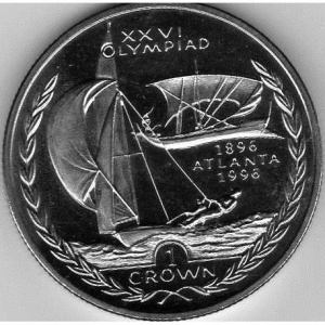 Реверс монеты Остров Мэн, 1 крона, 1996, XXVI летние Олимпийские Игры, Атланта 1996 - Парусный спорт