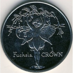 Реверс монеты Остров Мэн, 1 крона, 1996, Цветочные феи - Фуксия